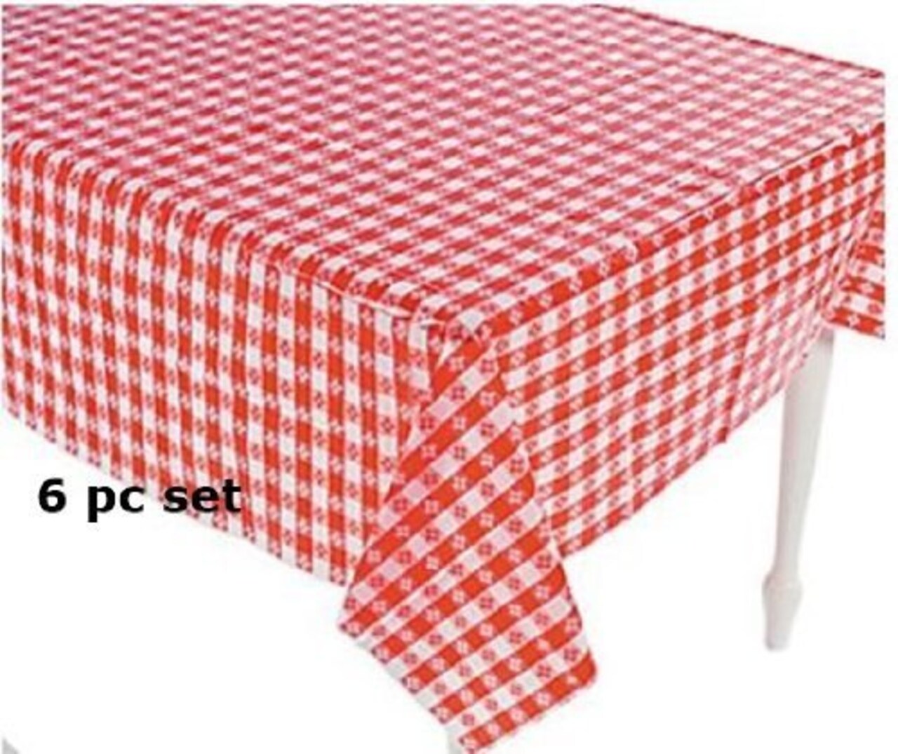 Plastic Red and White Checkered Tablecloths - 6 Pc - Picnic Table Covers